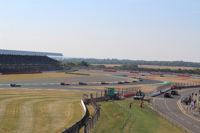  Parade of cars along Silverstone circuit