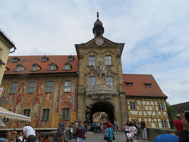 A gate in Bamberg. Tower standing guard at the end of a bridge