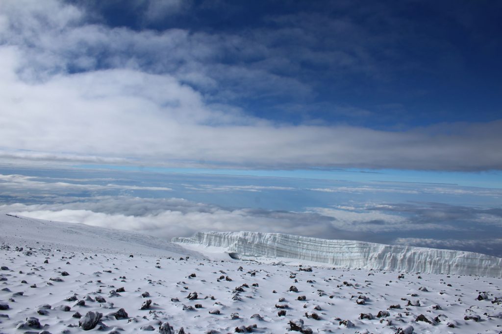 Looking down from summit, over a glacier