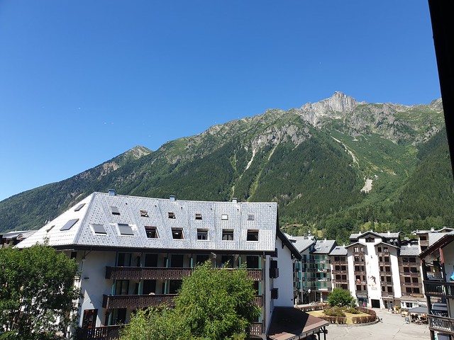 View up into the mountains from apartment in Chamonix