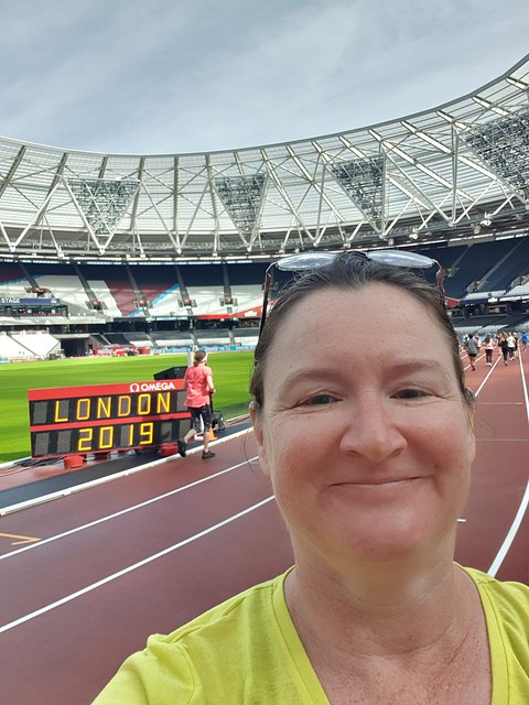 A selfie of me in the Olympic Stadium, on the track