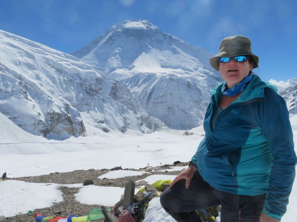 Me on the top of the Frnech col. Behind me the long glacial valley and Dhaulagiri 1 mountain