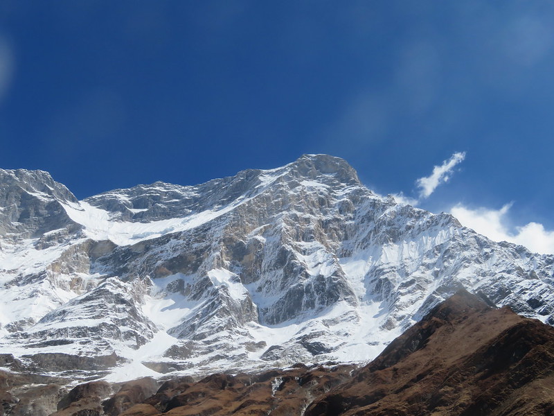Dhaulagiri Mountain form the south. Snow covered mountain, with blue sky